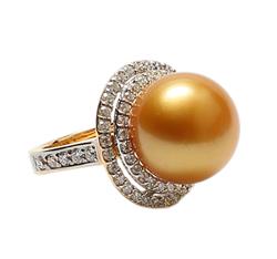 Yellow Southsea Pearl and diamonds Ring